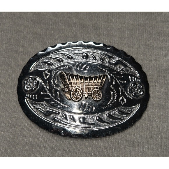 The Unbranded Brand Accessories - Silver And Brass‎ Western Conestoga Wagon Belt Buckle Southwestern Pioneer